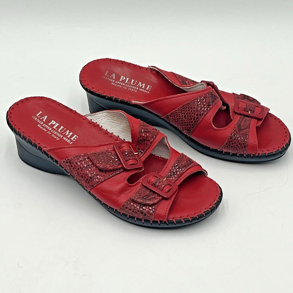 La Plume Red Leather Slide Sandals Womens EU 40 US 9 Comfort Anti Shock Italy